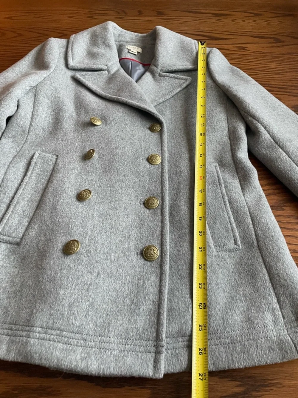 J. Crew Gray Double-Breasted Wool-Blend Peacoat with Gold Buttons - Picture 4 of 10